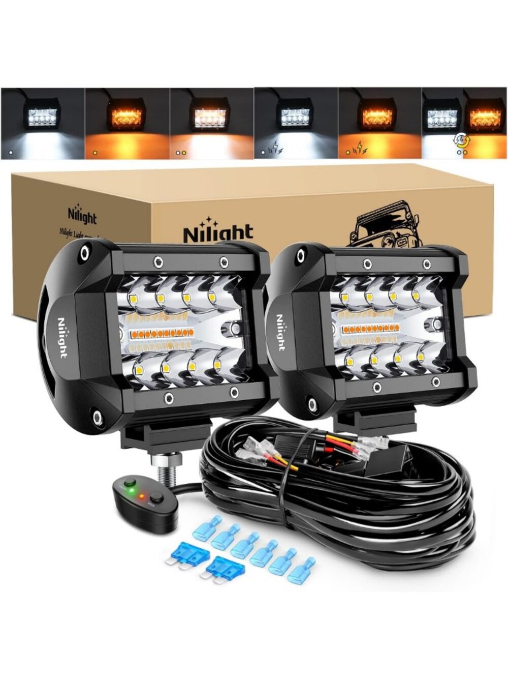 4-Inch Amber White Strobe LED Pod Light - 6 Modes, 60W Off-Road Lighting